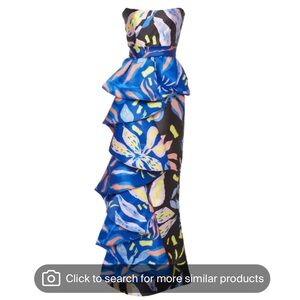 Elegant Blue and Black Floral Maxi Skirt